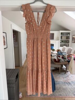 Lulu’s Womens Peach Ruffle Sleeve Maxi Dress small
